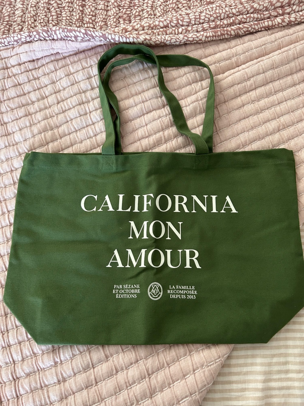 Sezane Olive Green 'California Mon Amour' Canvas Tote